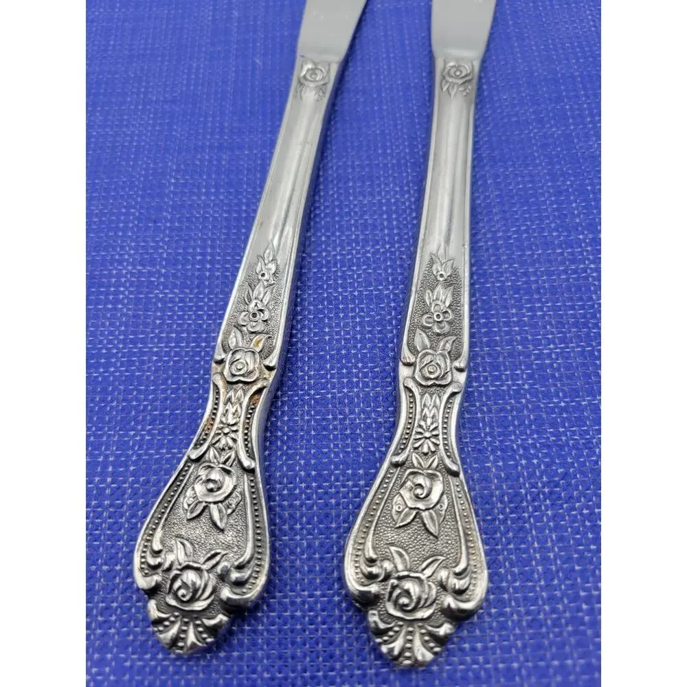 NORMANDY Floral Stainless Silverware Japan Set 2 Dinner Knives 9